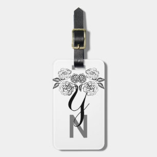 Etiqueta De Bagagem Rosas brancas e pretas com aspecto vítreo
