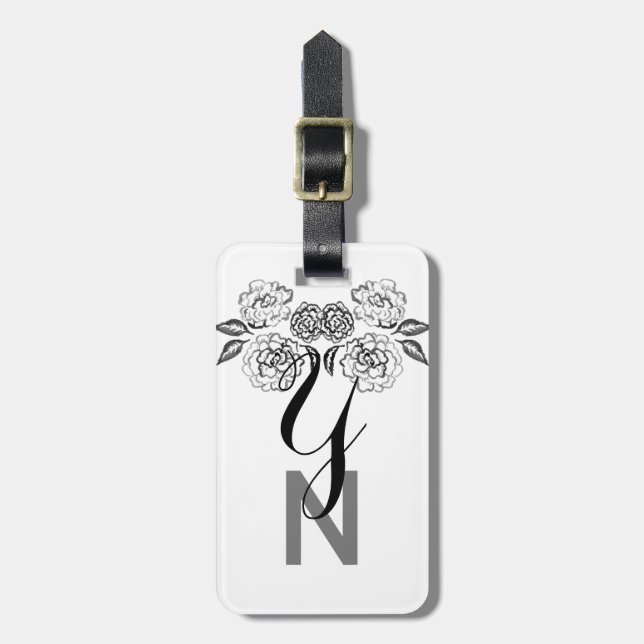 Etiqueta De Bagagem Rosas brancas e pretas com aspecto vítreo (Frente Vertical)
