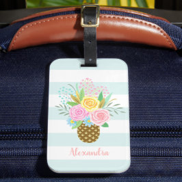 Etiqueta De Bagagem Rosas de ananás - Buquê - Turquesas Rosa