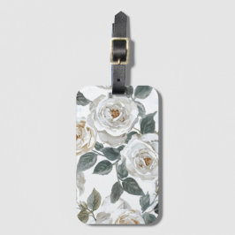Etiqueta De Bagagem Rosas de Jardim | Floral Vintage aquarela Branca