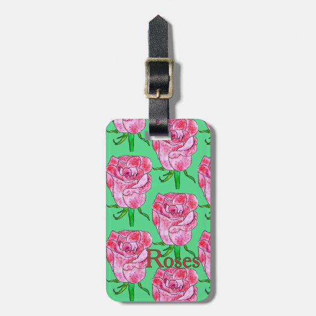 Etiqueta De Bagagem Rosas em Branco (Frente Vertical)