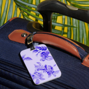 Etiqueta De Bagagem Rosas Vintage Flores Botânicas Lavanda Azul