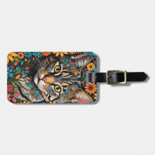 Etiqueta De Bagagem Rosto de gato nas flores