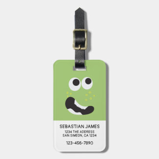 Etiqueta De Bagagem Rosto Engraçado Verde Personalizado