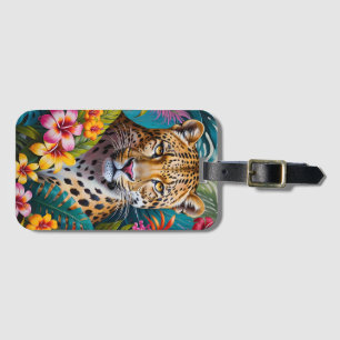 Etiqueta De Bagagem Rosto-leopardo em flores