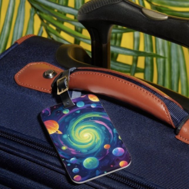 Etiqueta De Bagagem Rotação Planetária (Space Luggage Tag –  luggage tag single-sided w Card Slot, weatherproof, leather strap included.)