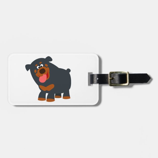 Etiqueta de Bagagem Rottweiler de Cartoon Reproduz (Frente Horizontal)