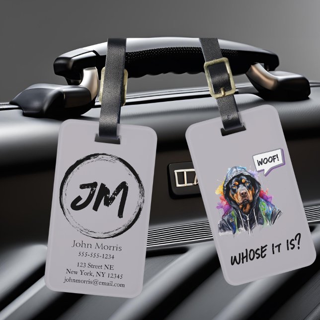 Etiqueta De Bagagem Rottweiler de salto da cinza (Gray Rottweiler hip hop luggage tag.)