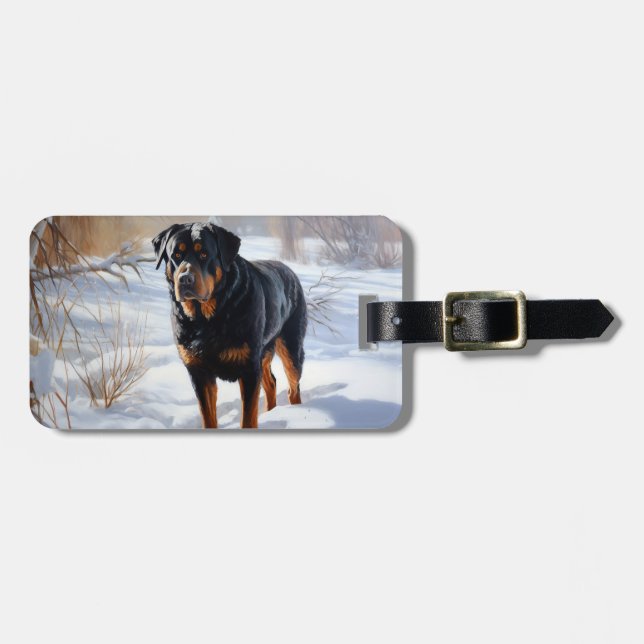 Etiqueta De Bagagem Rottweiler Deixe Neve Natal (Frente Horizontal)