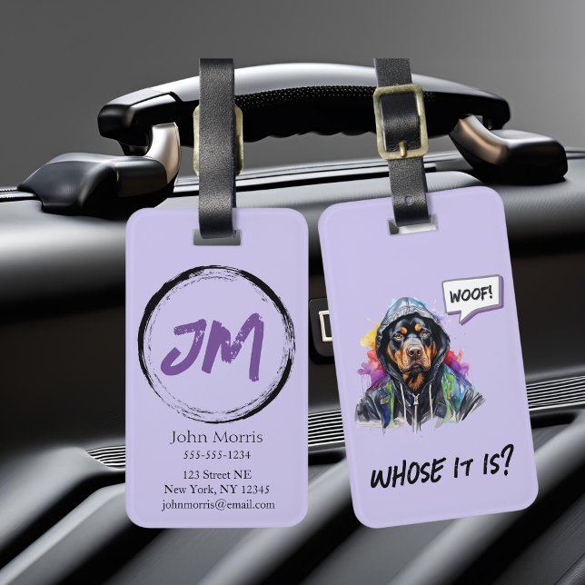Etiqueta De Bagagem Rottweiler Roxo Hip (Purple hip hop rottweiler luggage tag)