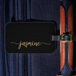 Etiqueta De Bagagem Rótulo Minimal Simples de Caligrafia Preta Dourada