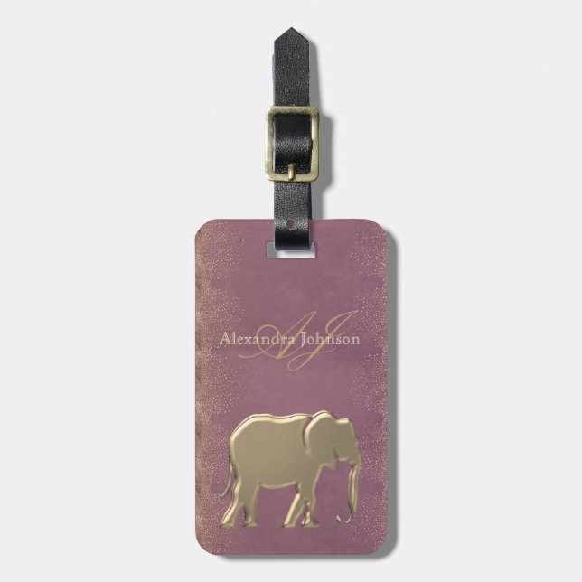 Etiqueta De Bagagem Roxo e Dourado Monogramado (Frente Vertical)