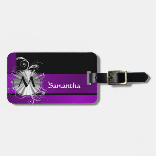 Etiqueta De Bagagem Roxo e monograma escuros