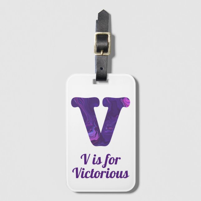 Etiqueta De Bagagem Roxo - Letra V é vitoriosa (Frente Vertical)