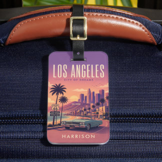 Etiqueta De Bagagem Roxo Personalizado Nostálgico EUA Los Angeles Cali