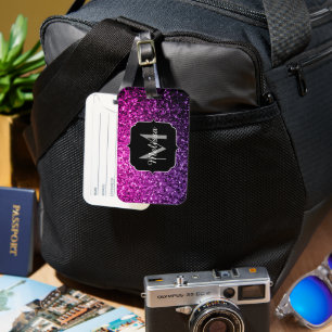 Etiqueta De Bagagem Roxo Pink Ombre faux glitks Monograma