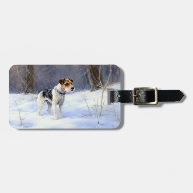 Etiqueta De Bagagem Russell Terrier Deixe-o nevar no Natal (Frente Horizontal)