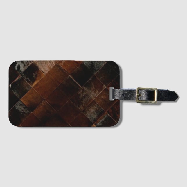 Etiqueta De Bagagem Rustic Brown Patchwork Cowhide (Frente Horizontal)