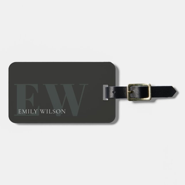 Etiqueta De Bagagem Rustic Dark Dusky Green - Endereço do Monograma Ve (Frente Horizontal)