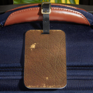 Etiqueta De Bagagem Rustic Faux Brown Leather