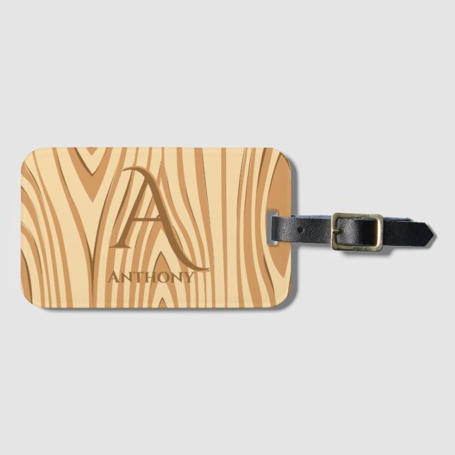 Etiqueta De Bagagem Rustic Faux Stainha Castanho Monograma Personaliza (Frente Horizontal)
