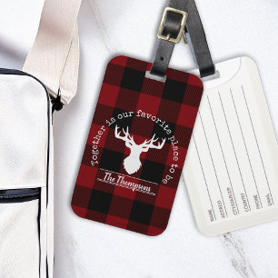 Etiqueta De Bagagem Rustic Red and Black Buffalo Family Name