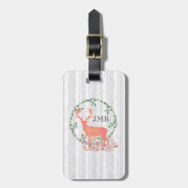 Etiqueta De Bagagem Rustic Reindeer Boho Watercolor Monograma Personal