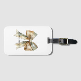 Etiqueta De Bagagem Rustic White Green Gold Bow Personalized