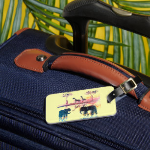 Etiqueta De Bagagem Safari Sunset Art Elephant, Giraffe