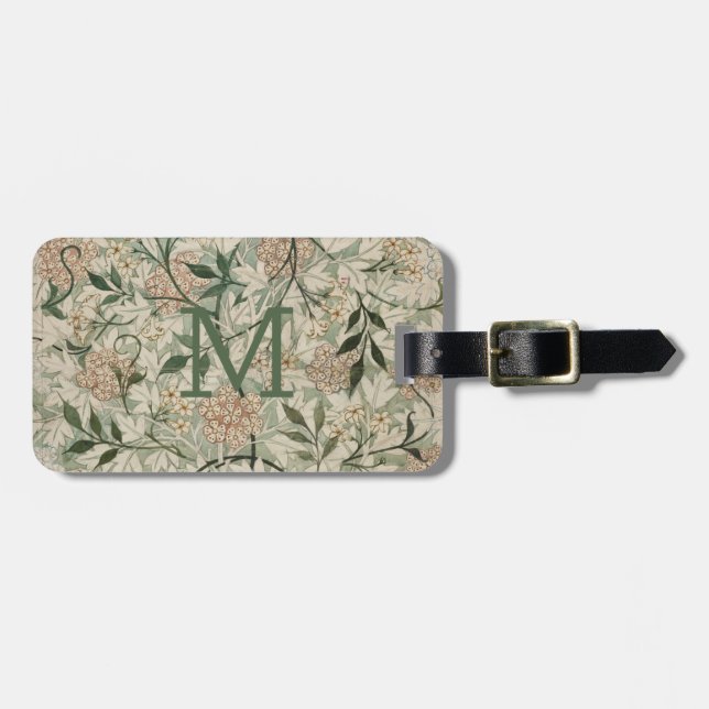 Etiqueta De Bagagem Sage Green, Peach Floral Personalizado (Frente Horizontal)