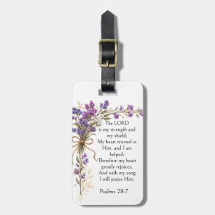 Etiqueta De Bagagem Salmo 28:7 Versículo Bíblico, Arte Floral Roxo Lav