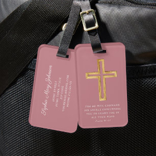 Etiqueta De Bagagem Salmo 91:11 Bênção, Viagem Rosa, Cruz Religiosa
