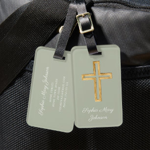 Etiqueta De Bagagem Salmo Religioso Elegante Verde