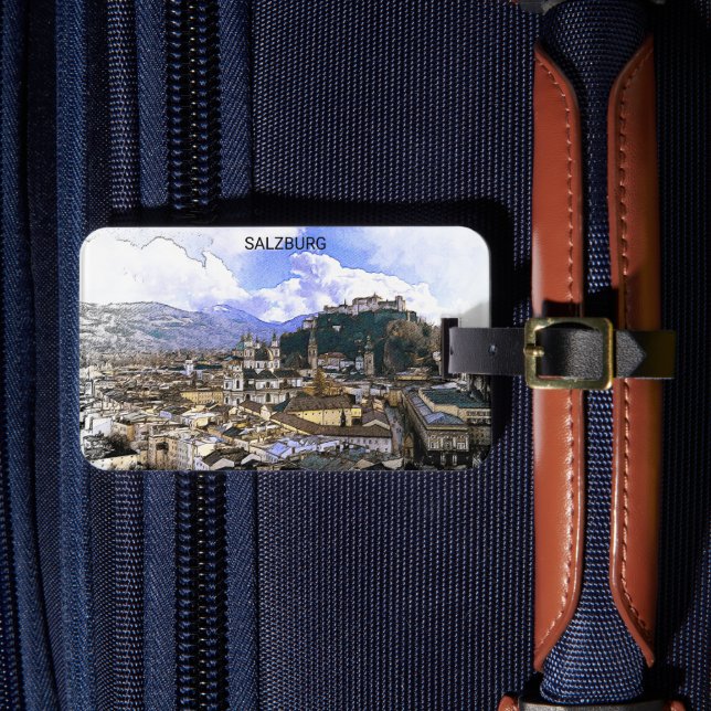 Etiqueta De Bagagem Salzburg Áustria Panorama View (Frente Insitu 4)