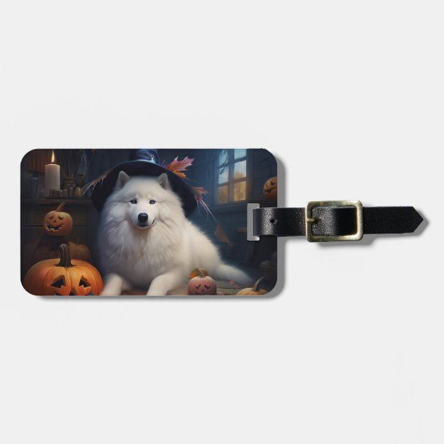 Etiqueta De Bagagem Samoyed Pumpkins Halloween Scary (Frente Horizontal)