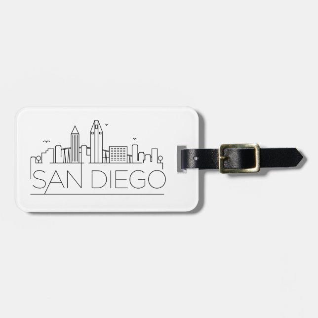Etiqueta De Bagagem San Diego, Cali Stylized City Skyline Luartigo (Frente Horizontal)