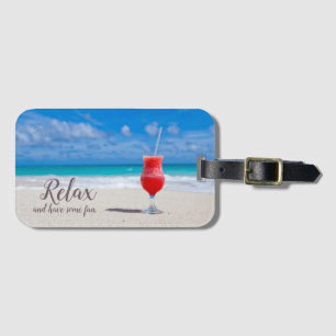 Etiqueta De Bagagem Sandy Beach, Céu Azul, Daiquiri, Morango Congelad