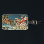 Etiqueta De Bagagem Santa Claus Christmas Antique Sleigh Reindeer<br><div class="desc">Papais noeis de Natal no seu trenó - Esta imagem é de um antigo cartão de Natal antigo dos anos 1800. Mostra papais noeis no trenó na véspera de Natal,  com suas renas e brinquedos!</div>