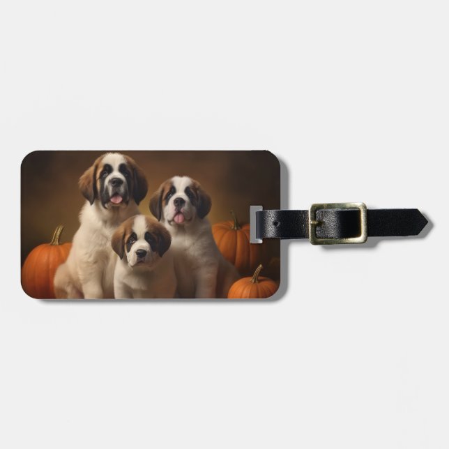 Etiqueta De Bagagem Santo Bernard Puppy Autumn Delight Pumpkin (Frente Horizontal)