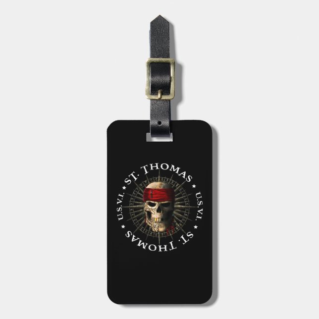 Etiqueta De Bagagem Santo Thomas USVI Pirate Skull (Frente Vertical)