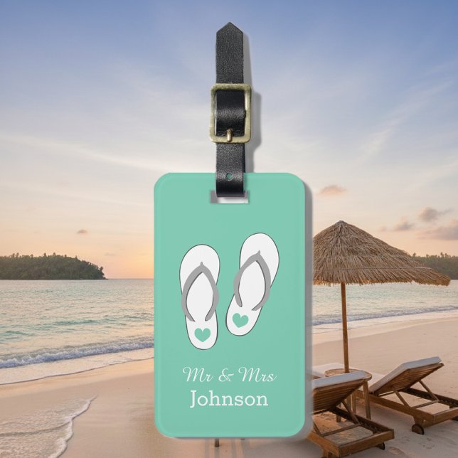 Etiqueta De Bagagem Sapatos verdes de praia de viagem (luggage tag)