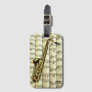 Etiqueta De Bagagem Saxofone em Música Rolada ~