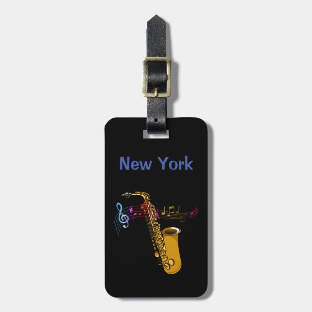 Etiqueta De Bagagem Saxofone Jazz em Nova York (Frente Vertical)