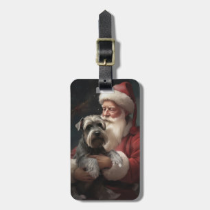 Etiqueta De Bagagem Schnauzer Com Papai Noel Natal Festivo
