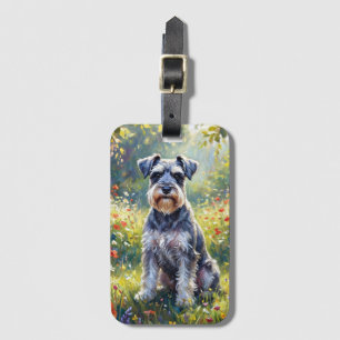 Etiqueta De Bagagem Schnauzer em Prado de Flores Silvestres