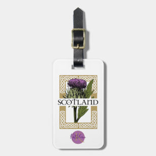 Etiqueta De Bagagem Scotland Scottish Thistle Dourado Celtic Knots