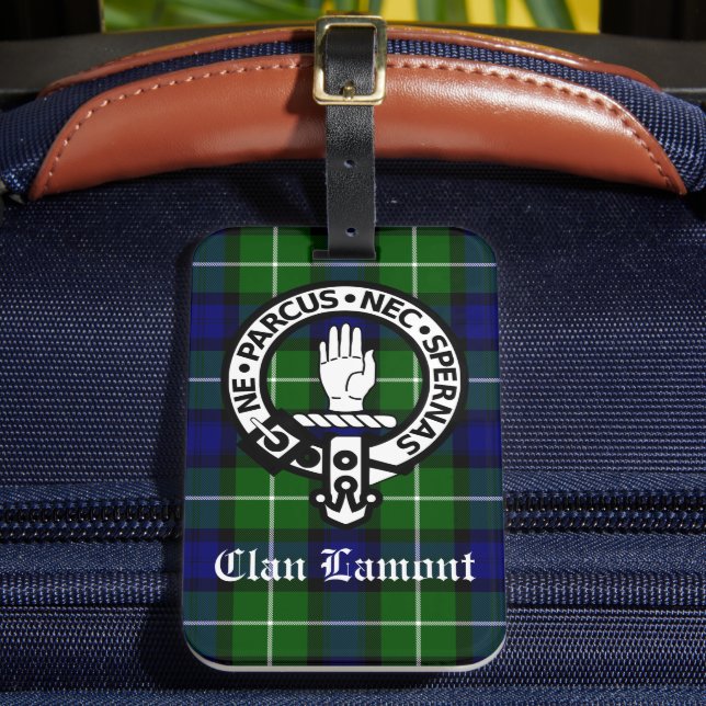 Etiqueta De Bagagem Scottish Clan Lamont Crest Crachá e Tartan (Frente Insitu 2)