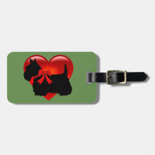 Etiqueta De Bagagem Scottish Terrier dog, red Heart, arco, zazzle gree