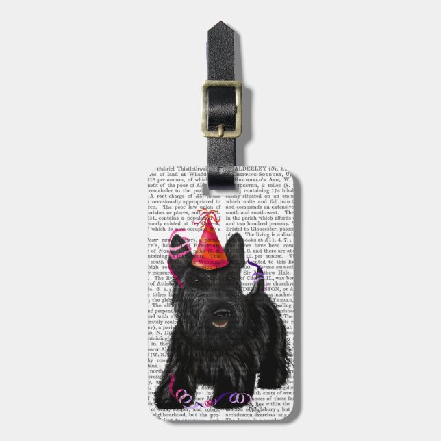 Etiqueta De Bagagem Scottish Terrier e Party Hat (Frente Vertical)