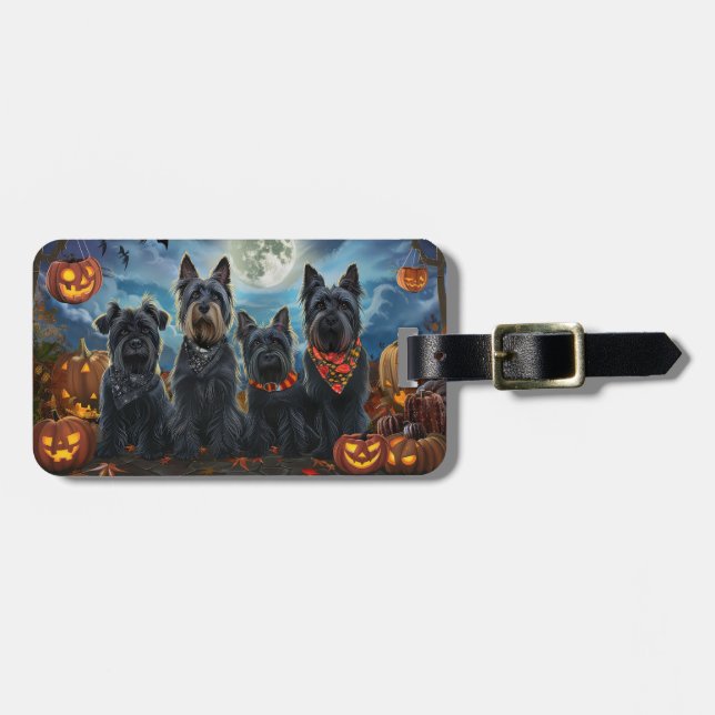Etiqueta De Bagagem Scottish Terrier Halloween Spooky (Frente Horizontal)